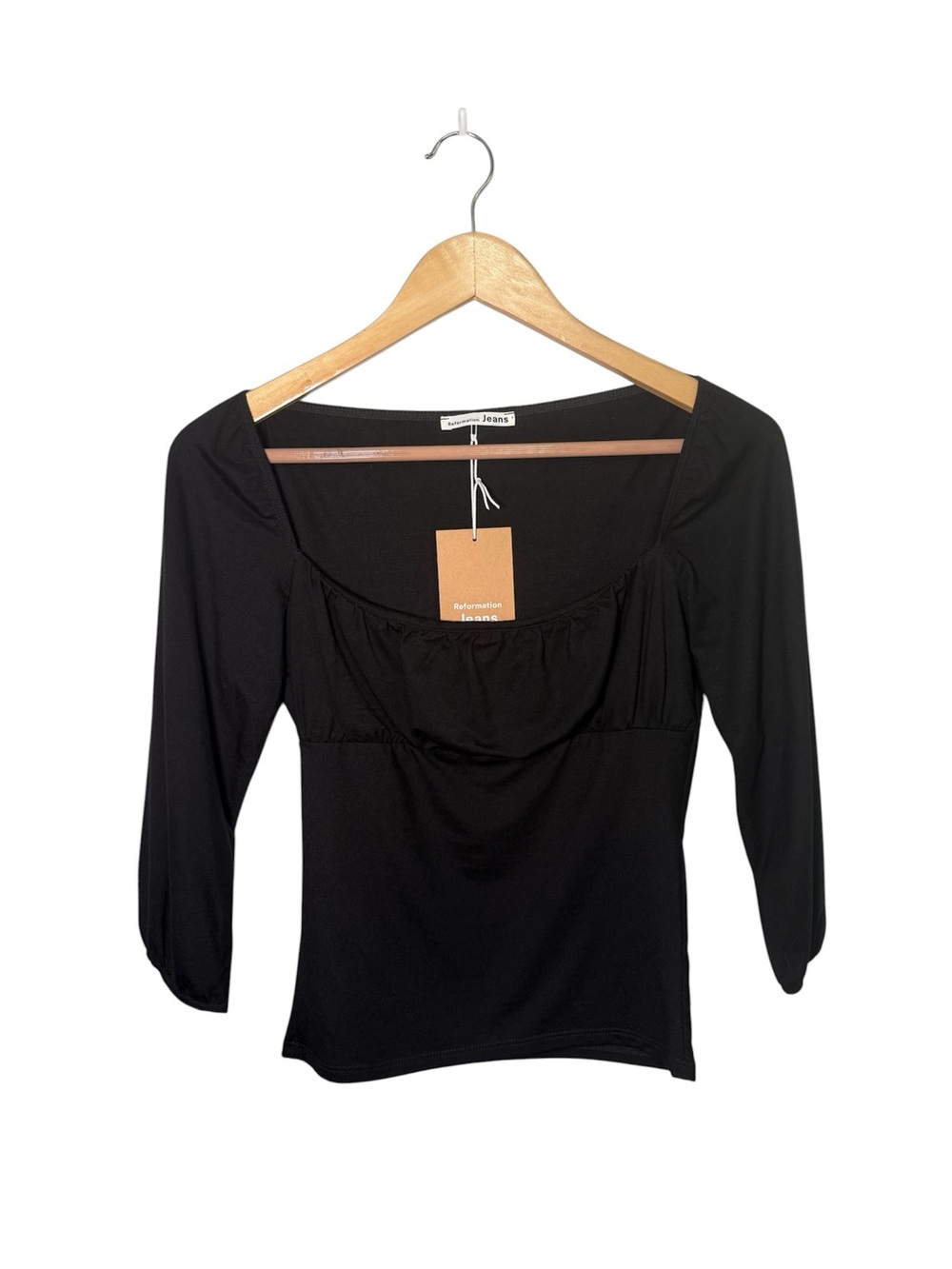 Reformation Mari Top Black Ruched Bust Scoop Neck Long Sleeve NWT Size S